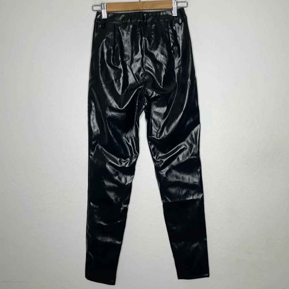 I.AM.GIA Nikole Black Faux Leather Exposed Front Zip PVC Skinny Straight Pants - Picture 10 of 12